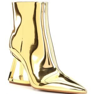 Gianni Bini Gold Mirror Wedge Booties Size 8 Futuristic Geometric Heels NWT